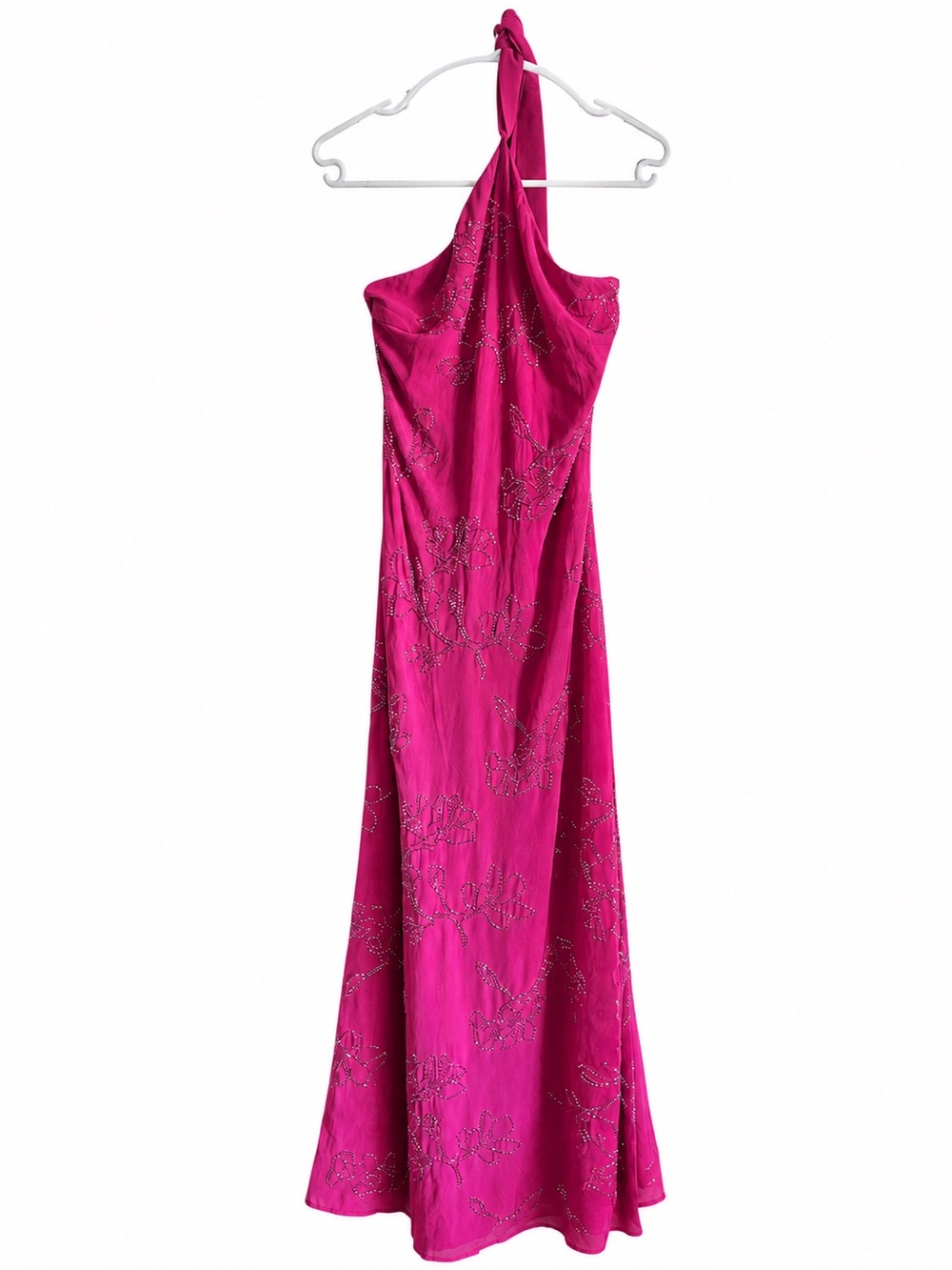 Peppermayo Fuchsia Halter Maxi Dress with Beaded Floral Detail - Picture 9 of 11